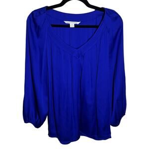 Diane von Furstenberg Women's Cahil Cobalt Blue V Neck Silk Blend Blouse Size 6